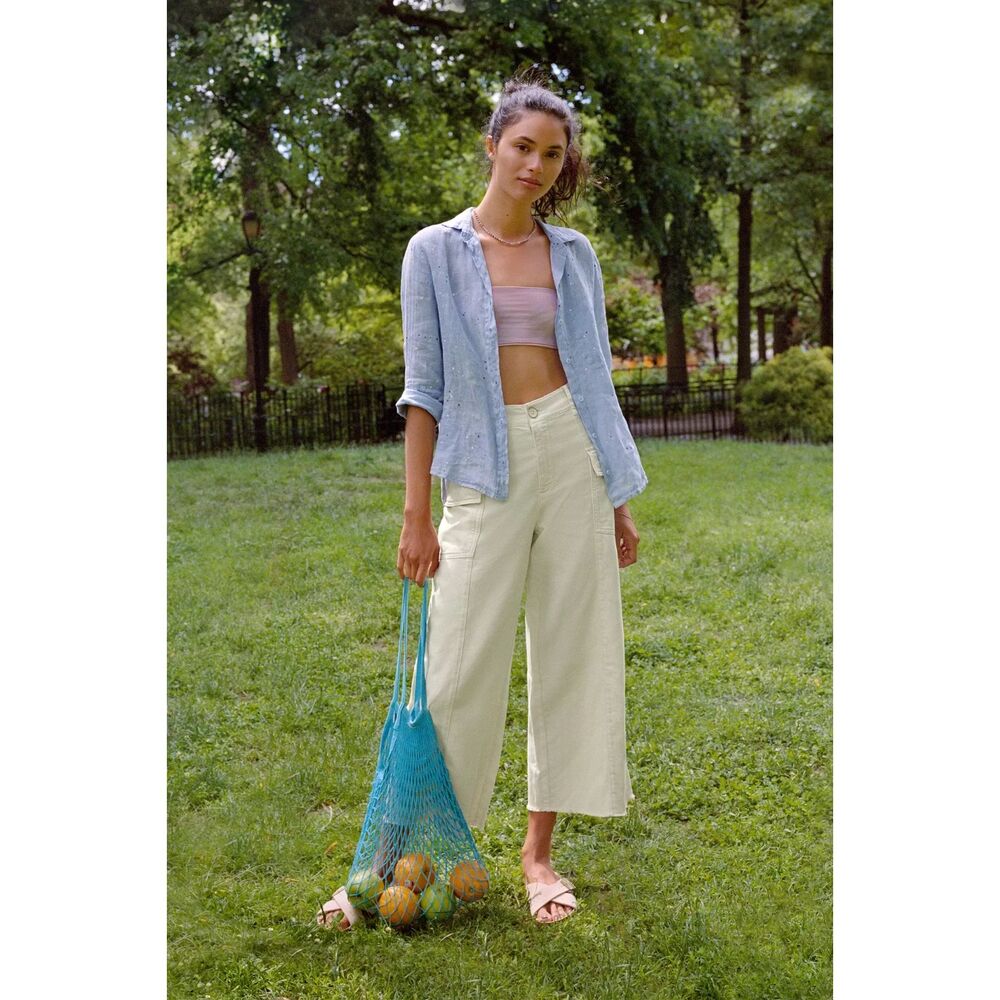 ANTHROPOLOGIE Cream Blake Wide Leg Raw Hem Cotton Cargo Pants Size 14